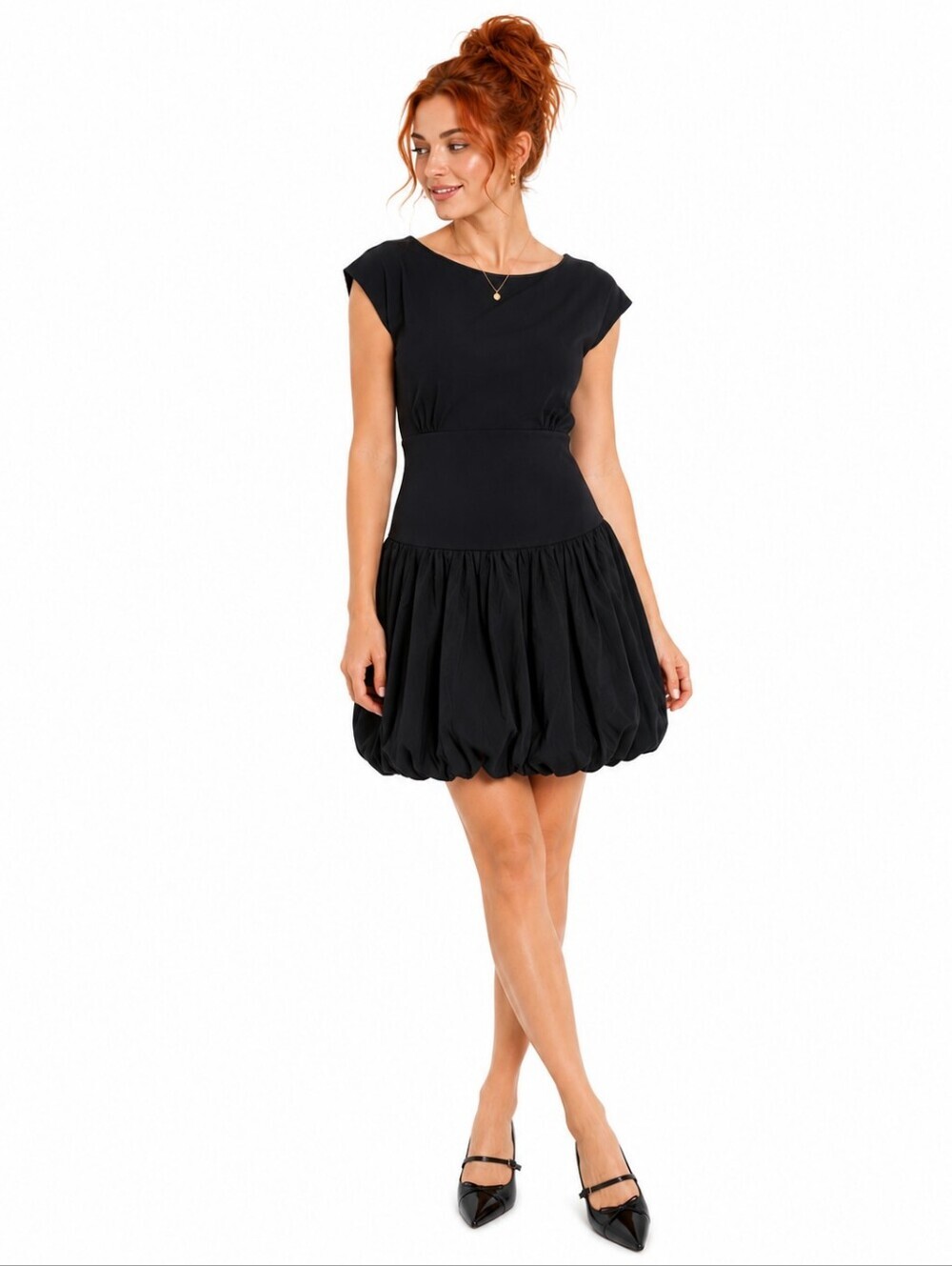 J.Crew Black Bubble Hem Dress LT Cotton Stretch Fit & Flare Cap Sleeve